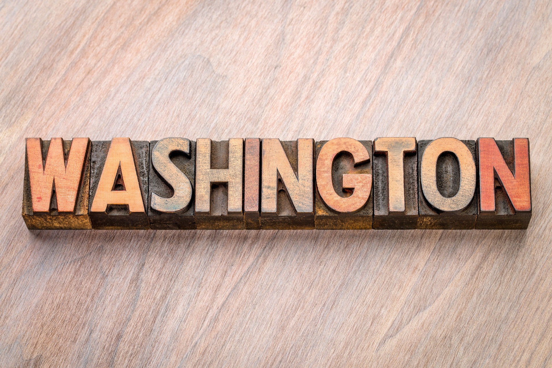 Washington  word abstract in letterpress wood type